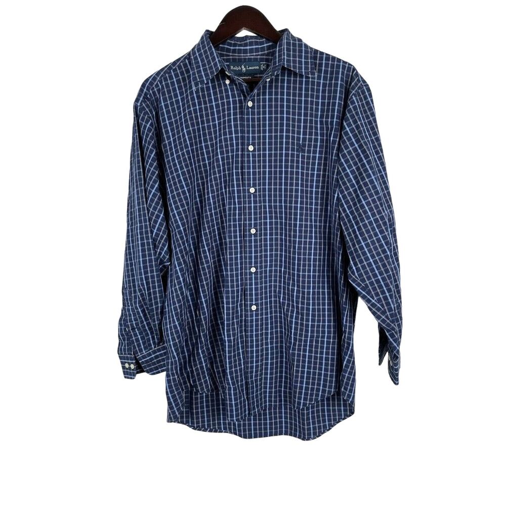 Ralph Lauren Shirt Men's Yarmouth Long Sleeve Size 16 32-33 Navy Plaid